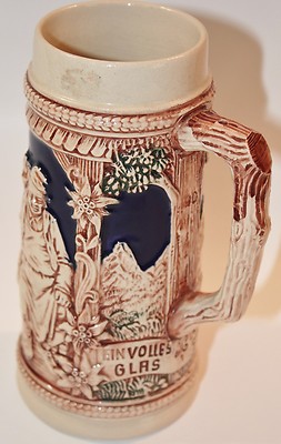 German Gerz Beer Stein Mug 7'' ''Ein Volles Glas Des Gastes Spass'' Vintage