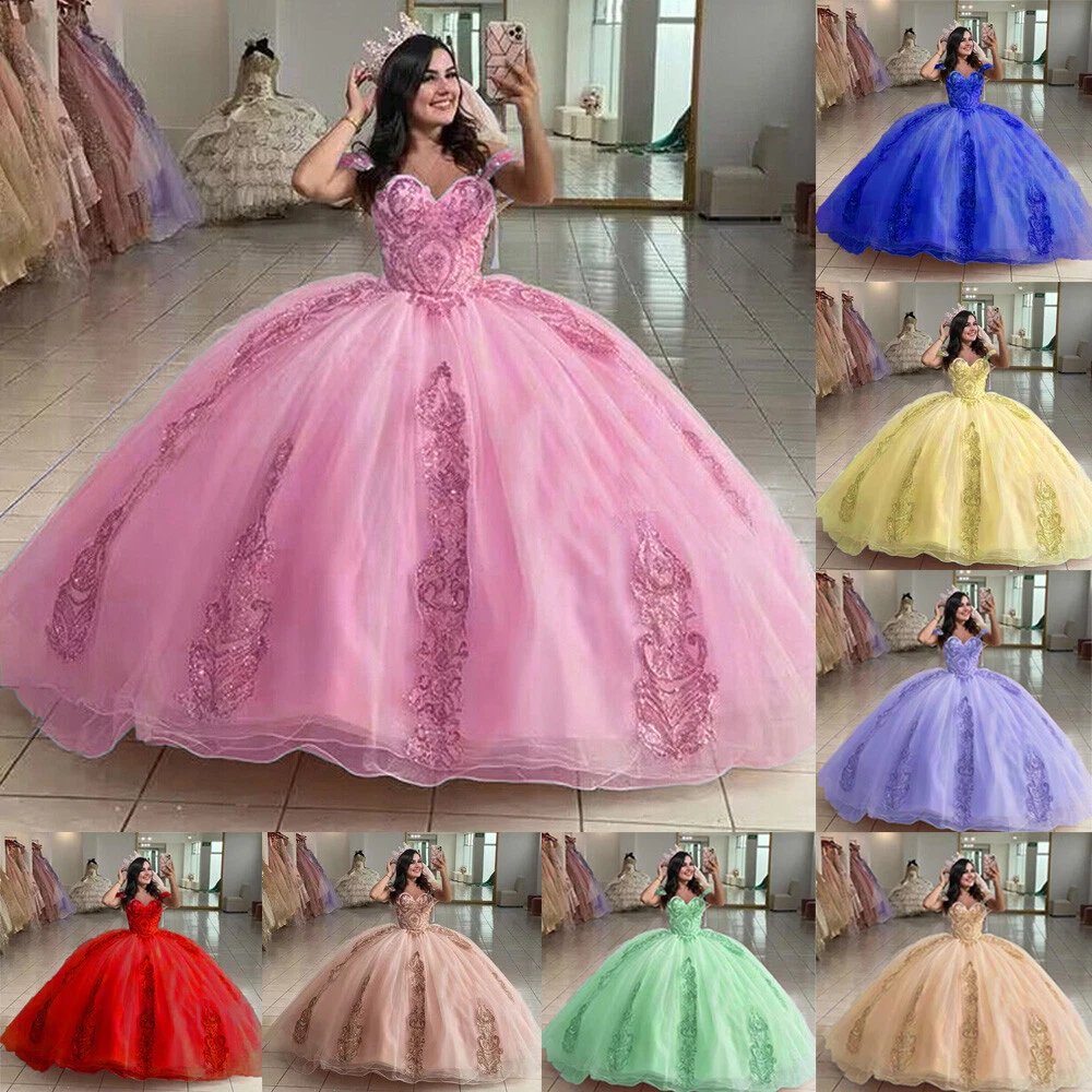 Quinceanera Dresses Princess Off the Shoulder Beaded Applique Party Ball Gowns - Picture 1 of 23