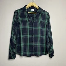 CAbi Big Sur Button-Up Shirt Green Black Plaid Long Sleeve Women Size M