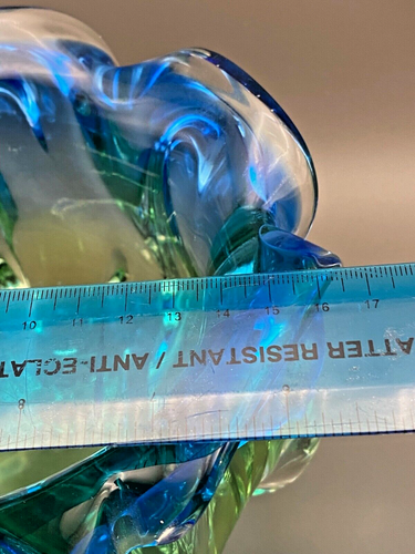Mid Century Chribska Czech Bohemia Glass Green Blue Tulip Vase Josef Hospodka - Picture 10 of 10