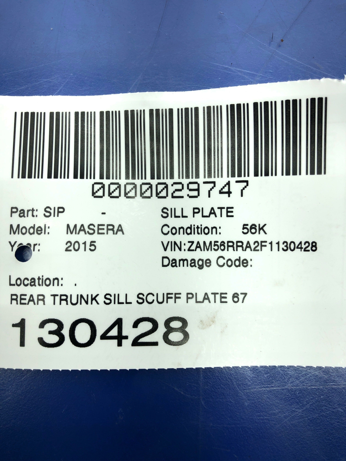 Maserati Quattroporte 2014-2019 Rear Scuff plate P/N 670013681