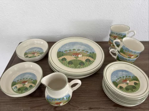 Vintage Set Of (20) Sangostone Country Cottage Dinnerware Made In Korea
