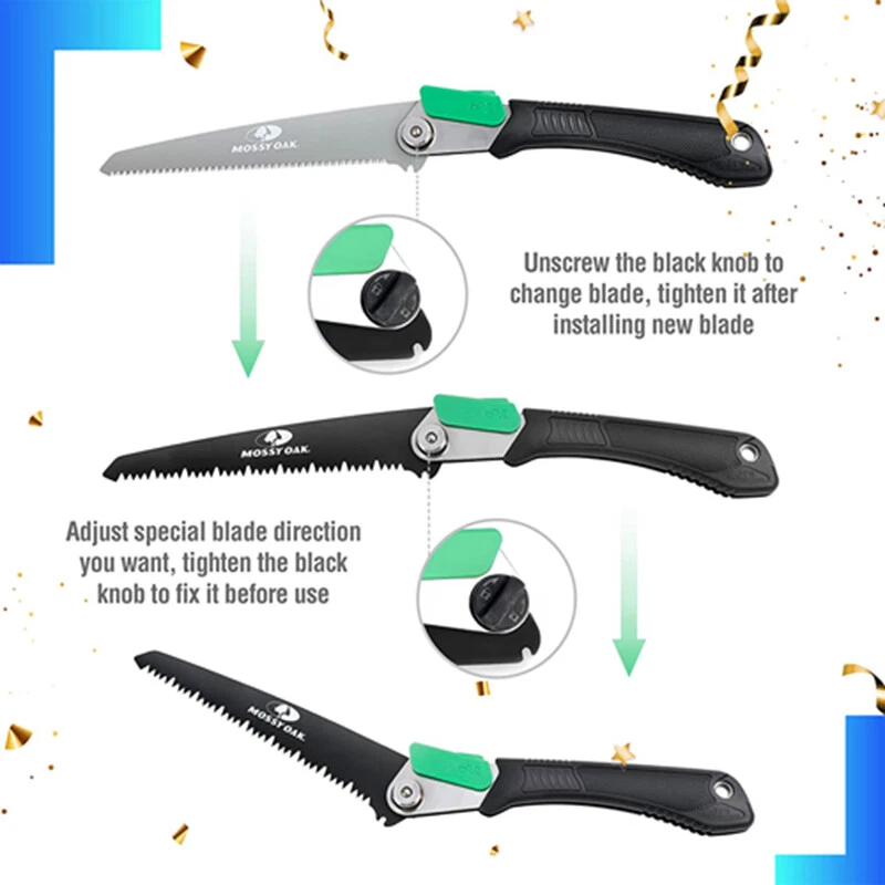 Sierra de mano plegable 3 en 1 roble musgoso podar con hoja de PVC de metal para madera sierra de camping Foto 3 de 4