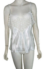 Lace Camisole Bridal Satin Pajama Top Tank Sleeveless Braided Straps White L