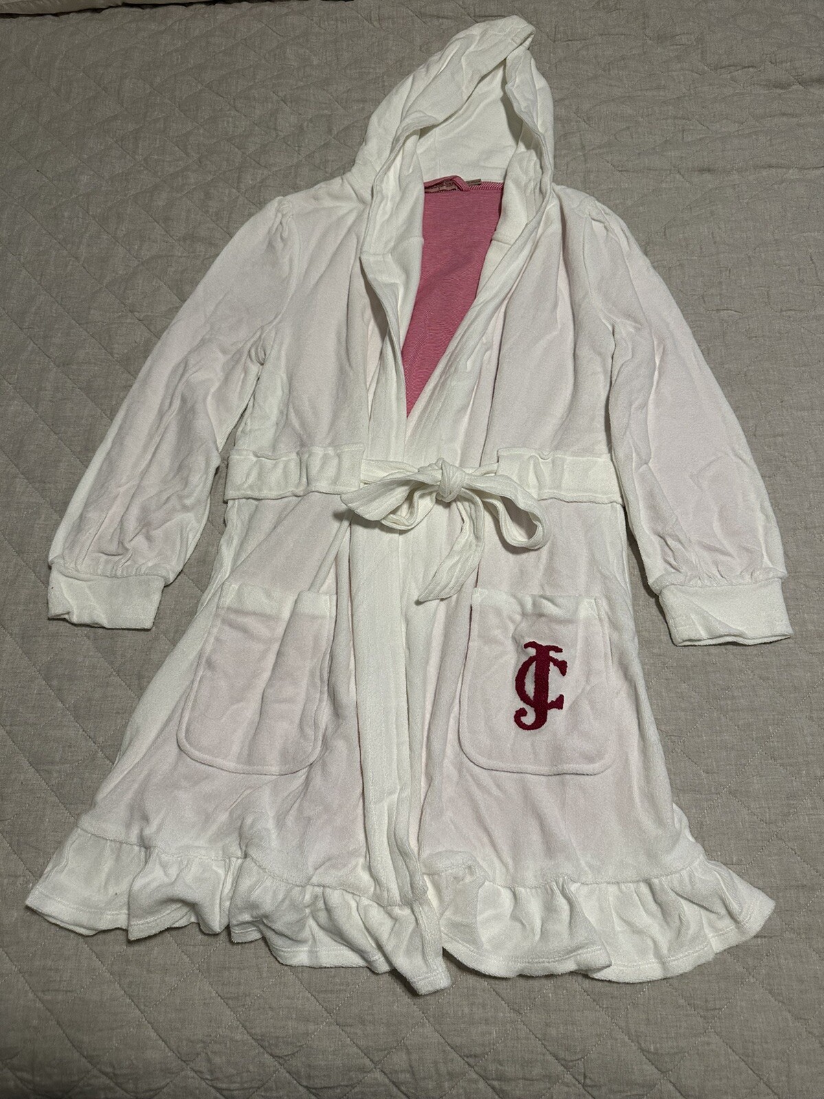 Rare Y2K Juicy Couture White Ruffle Terry Bath Robe Small NWT image 8