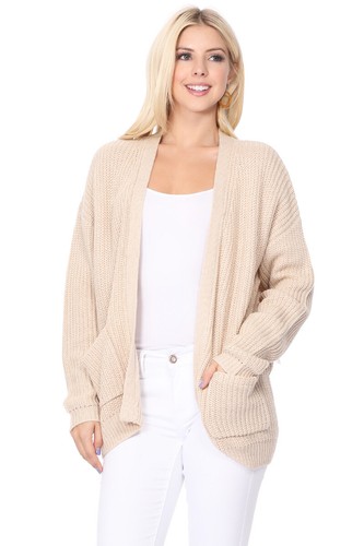 Yemak Damen Langarm Grobstrick Waffelmuster vorne offen Pullover Cardigan HK8246 - Bild 13 von 14