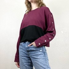 PINK Colorblock Maroon / Black Button Sweatshirt Size M