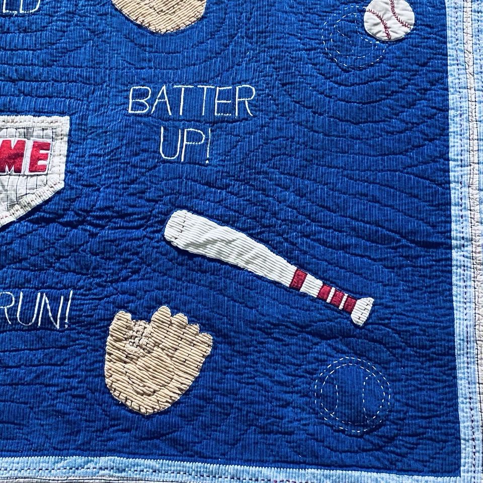 Pottery Barn Kids - Manta acolchada azul con temática de béisbol tamaño doble/completo Foto 4 de 4