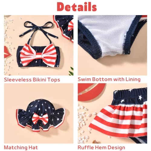 Baby Girl 2-Piece Bikini Swimsuit with Hat 18-24 Months American Flag - Picture 5 of 7