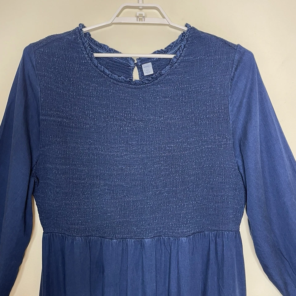 Maxi Vestido OLD NAVY Denim Cambray Con Volantes en Niveles Calado Cottage Prairie XXL Foto 3 de 4