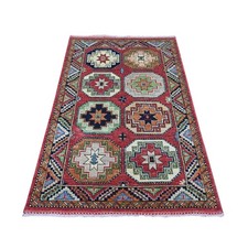 4'x5'10" Red Afghan Ersari with Elephant Feet Design Hand Knotted Wool Rug 22524