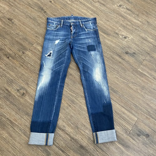 DSQ2 Cool Guy Slim Skinny Washed Ripped Blue Jeans Mens Size 46