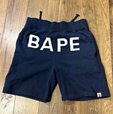 A Bathing Ape BAPE Men's Navy Sweat Shorts Size M Logo Drawstring Pockets