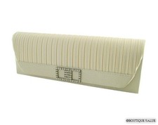 Ivory Satin Pleats Shoulder Clutch Envelope Rhinestones Evening Purse NEW