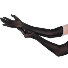 Gjinxi Halloween Long Sheer Gloves Women Tulle Mesh Black Opera Gloves, Chris...