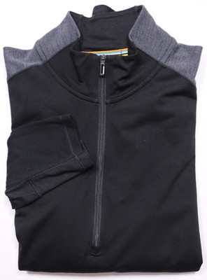 Smartwool L Zip Neck Merino Wool Layer Wind Block Front Panel Black Gray Knit