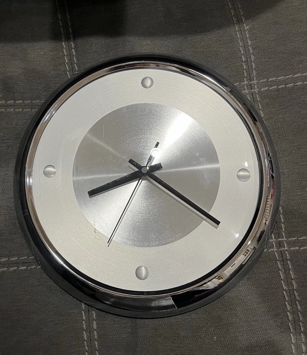 ICHIKO Chrome Body Brushed Aluminum Vintage 1980’s Wall Clock 12” Works