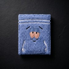 Blue Towel Texture Bifold Wallet Cute Character Embroidery Card Holder Compact