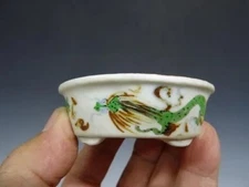 Japanese bonsai pot TANI RANZAN signed Dragon in the rain pictured w3" *1392