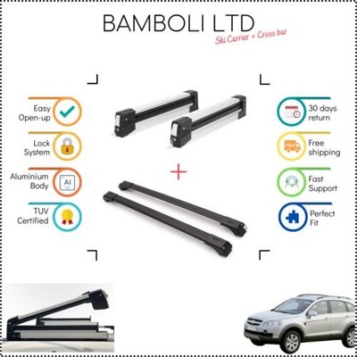 Bamboli 29.5'' Ski Carrier & Black Cross Bar Set For Chevrolet Capti̇va 06-> 4pcs
