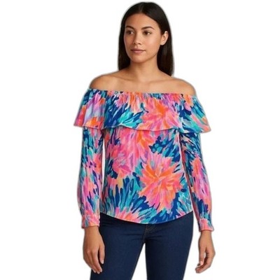 NWT Lilly Pulitzer Off-Shoulder Dee Top Small Multi-Colored Off Tropic Print
