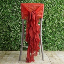 Red Premium CHAIR COVER with Curly Chiffon Ruffled SASHES Wedding Decorations