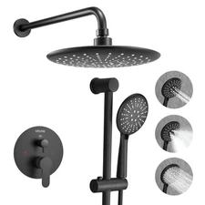 VEVOR Shower Faucet Set 9" Round Rain Shower Head and Hand Set Matte Black