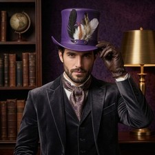 Purple Top Hat Steampunk Gothic Victorian Costume Party Hat Feather