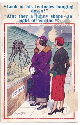 Donald McGill Comic Postkarte 1032 Oktopus Aquarium Humor D Constance Ltd 1940er