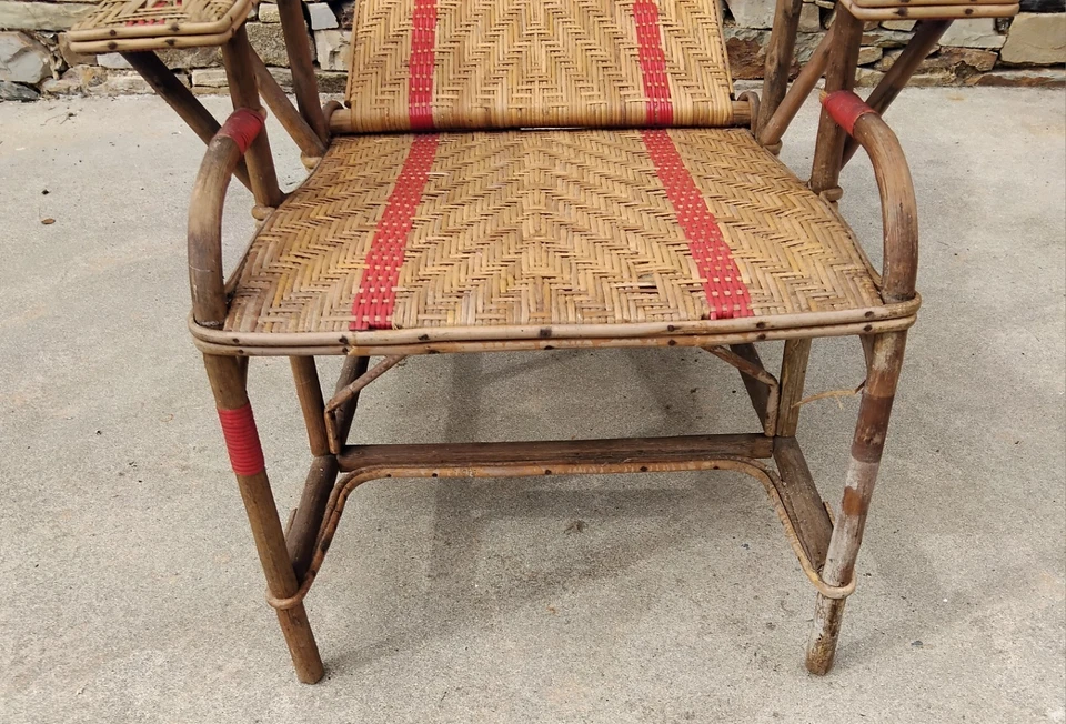 Ancien Fauteuil De Jardin En Rotin Vintage ( Réf : Hang  ) - Photo 2/4