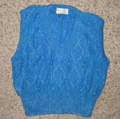 SOFI MOHAIR BLEND SWEATER VEST WOMEN SZ SMALL BLUE HAND KNIT FRANCE V-NECK