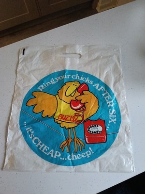 Vintage Retro Buzby British Telecom BT ''Ring Your Chicks AFTER SIX'' Tragetasche