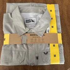 Mens Eddie Bauer Short Sleeve Shirt Tech Woven UPF 50 Wicking  Size Medium Gray
