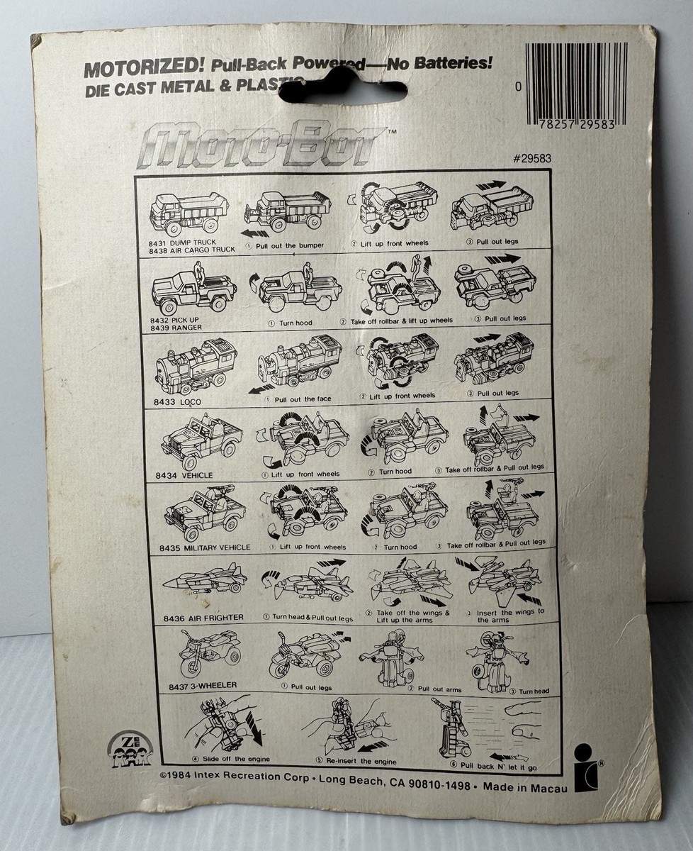 1984 Vintage Moto-Bot Pull Back Diecast Toy #29583 Intex