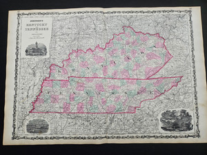 1863 Johnson Atlas Antique Map Kentucky Tennessee Civil War Era 100% Genuine