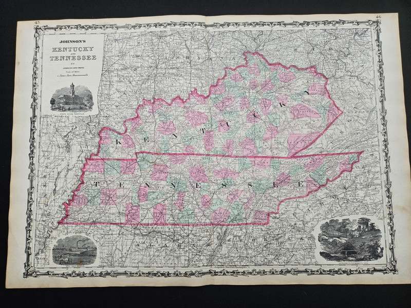1863 Johnson Atlas Antique Map Kentucky Tennessee Civil War Era 100% Genuine