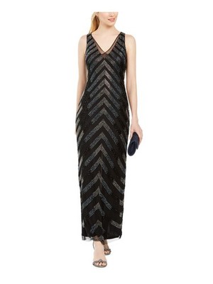 ADRIANNA PAPELL Womens Sheath Maxi Dress Black Sleeveless V Neck Formal Gown 4