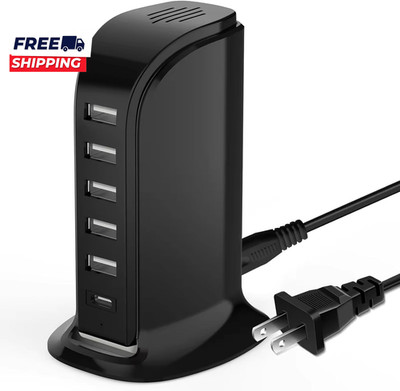 USB Charging Station for Multiple Devices, 5 USB Ports + 1 Type C Multiport Char