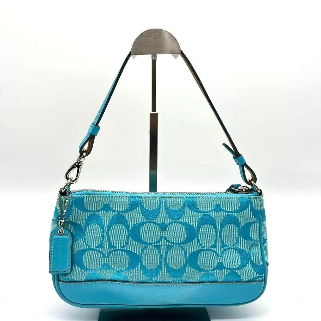 バッグ Vintage Coach Signature Accessory pouch COACH Signature Accessory Pouch Light Blue Leather Used
