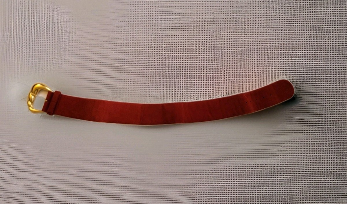 Y2K ANNE KLEIN Wide Red Leather Suede Belt Gold Buckle 