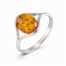 Sterling Silver Baltic Honey Amber Ring  Khloe    Oval Genuine Baltic Amber, 925