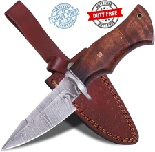 Handmade Damascus Hunting Knife- Skinning, Camping Walnut Wood Bowie Knife