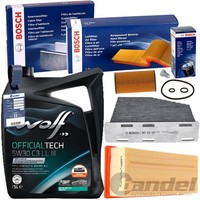 Bosch Inspektionspaket+Wolf 5W30 ÖL Passend FüR A3 8P Q3 Golf 6 5 Passat B6 B7