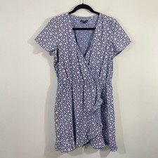 J Crew Women's Chambray Mini Floral Faux Wrap Dress Size S