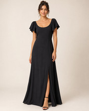 Old Navy Black Fit & Flare Sundress Boho front slit minimalist capsule rayon
