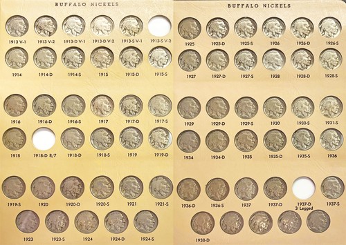 1913- 1938 USA 67 COIN BUFFALO NICKELS 5C NEAR COMPLETE SET IN DANSCO ALBUM