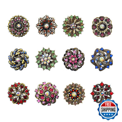 Haceolhada 12Pcs Vintage Flower Brooches Set Crystal Rhinestone Brooches For