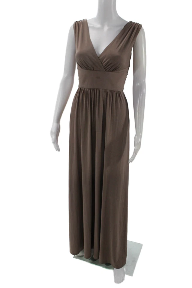 Max And Cleo Women's V-Neck Tie Back Sleeveless Maxi Gown Brown Size 2 - Image 2 of 4