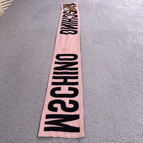 Moschino Schal Erwachsene schwarz rosa Teddybär Logo Strick 56" lang Made in Italy