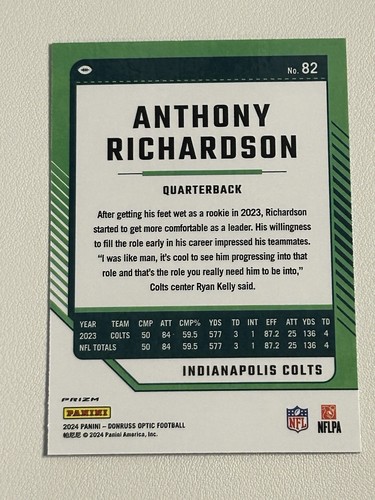 2024 Panini Donruss Optic - Anthony Richardson #82 Holo Prizm - Bild 2 von 2